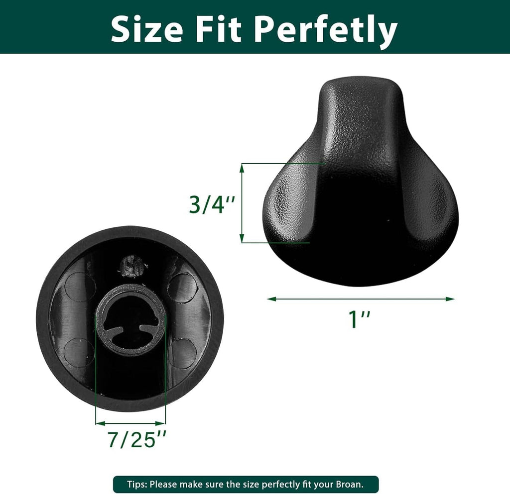 Black range hood replacement knob with front and back views