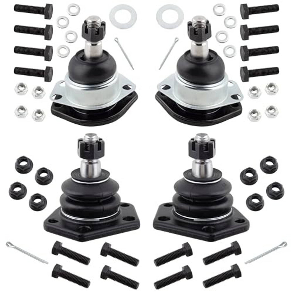 Ball joint pair with black boots and silver mounting flanges plus bolts and nuts
