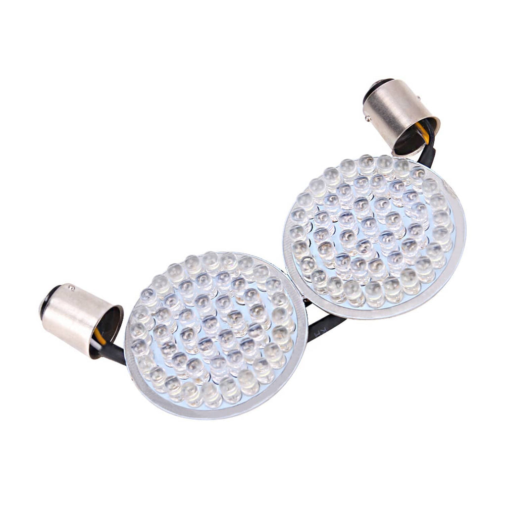 Pair of round LED turn signal lights with clear lens, silver socket bases, and wiring