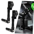 Pair of black adjustable highway foot pegs with clamp-style mounts and rubber grips