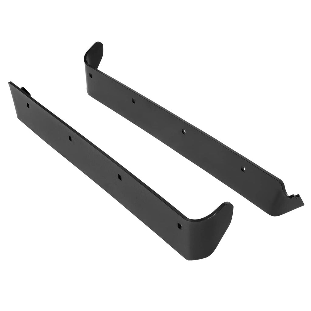 Pair of black snow plow cutting edge blades with curved end brackets