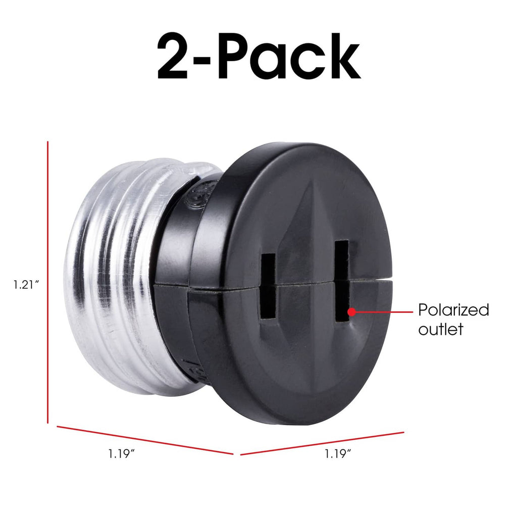 Polarized outlet plug adapter with black face and chrome metal threads, size shown