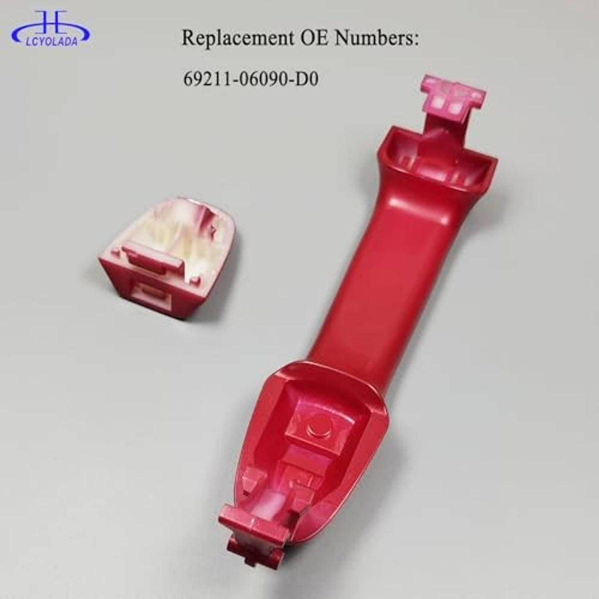 Red door handle and white inner bracket piece, replacement connector parts.
