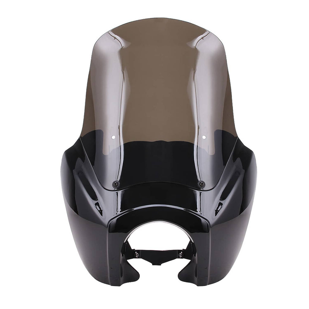 Front fairing and smoke windshield with central opening, glossy black and tinted screen