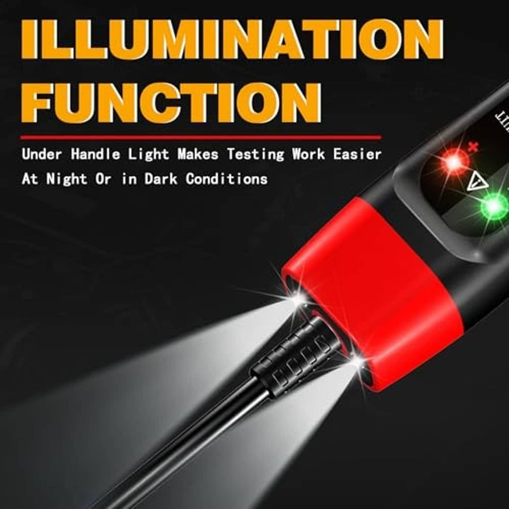 Automotive voltage tester with handle light illuminating the probe tip