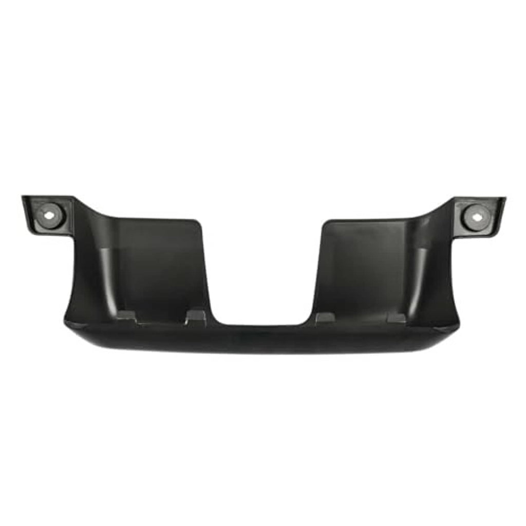Black trailer hitch cover with curved shape and center opening between brackets