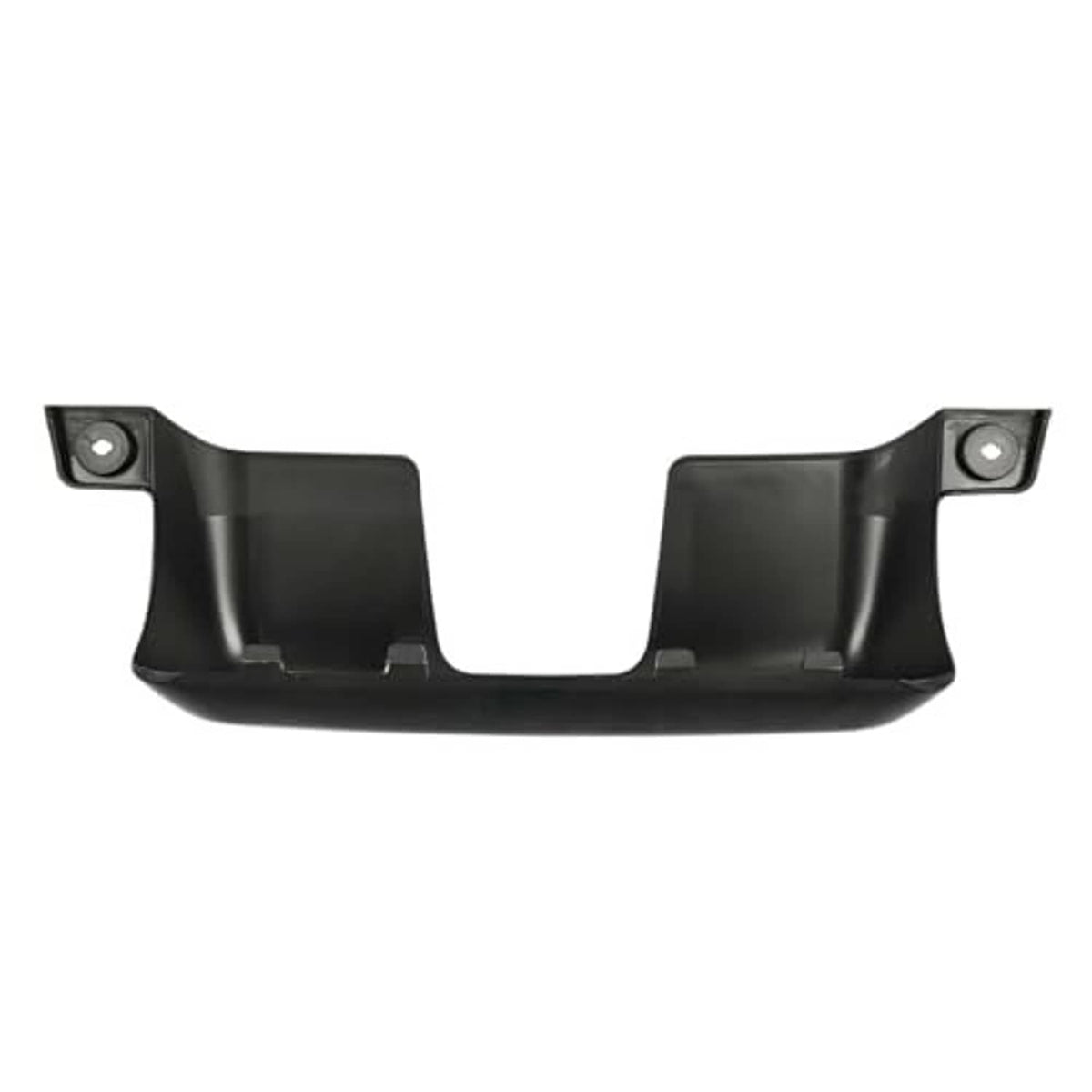 Black trailer hitch cover with curved shape and center opening between brackets