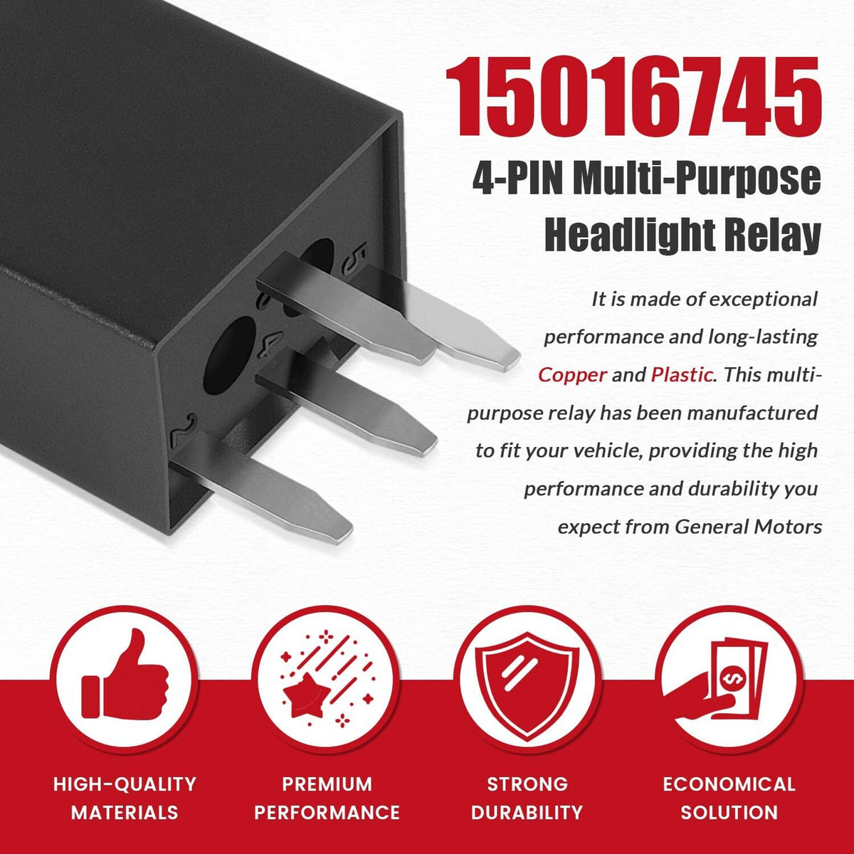 Single black 4-pin headlight relay with metal prongs
