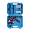 Brake fluid vacuum bleeder kit with pressure gauge and hand pump in blue case