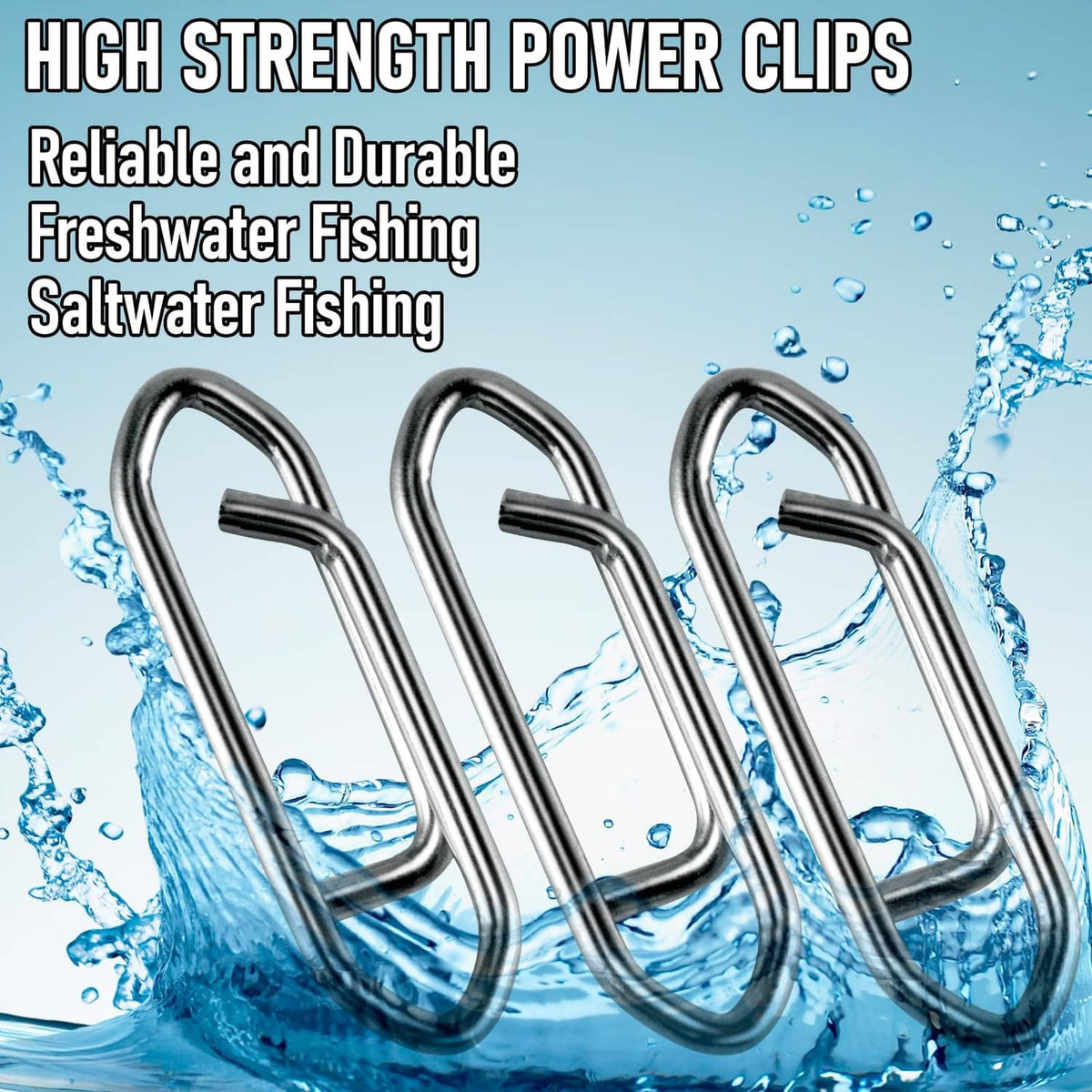 High-strength stainless steel fishing power clips with curved keeper, three pieces