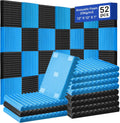 Acoustic wedge foam panels in blue and black, stacked set for sound treatment