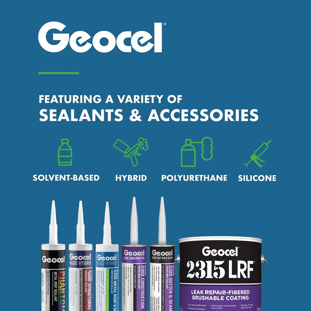 Geocel lineup graphic showing multiple sealant tubes and a canister