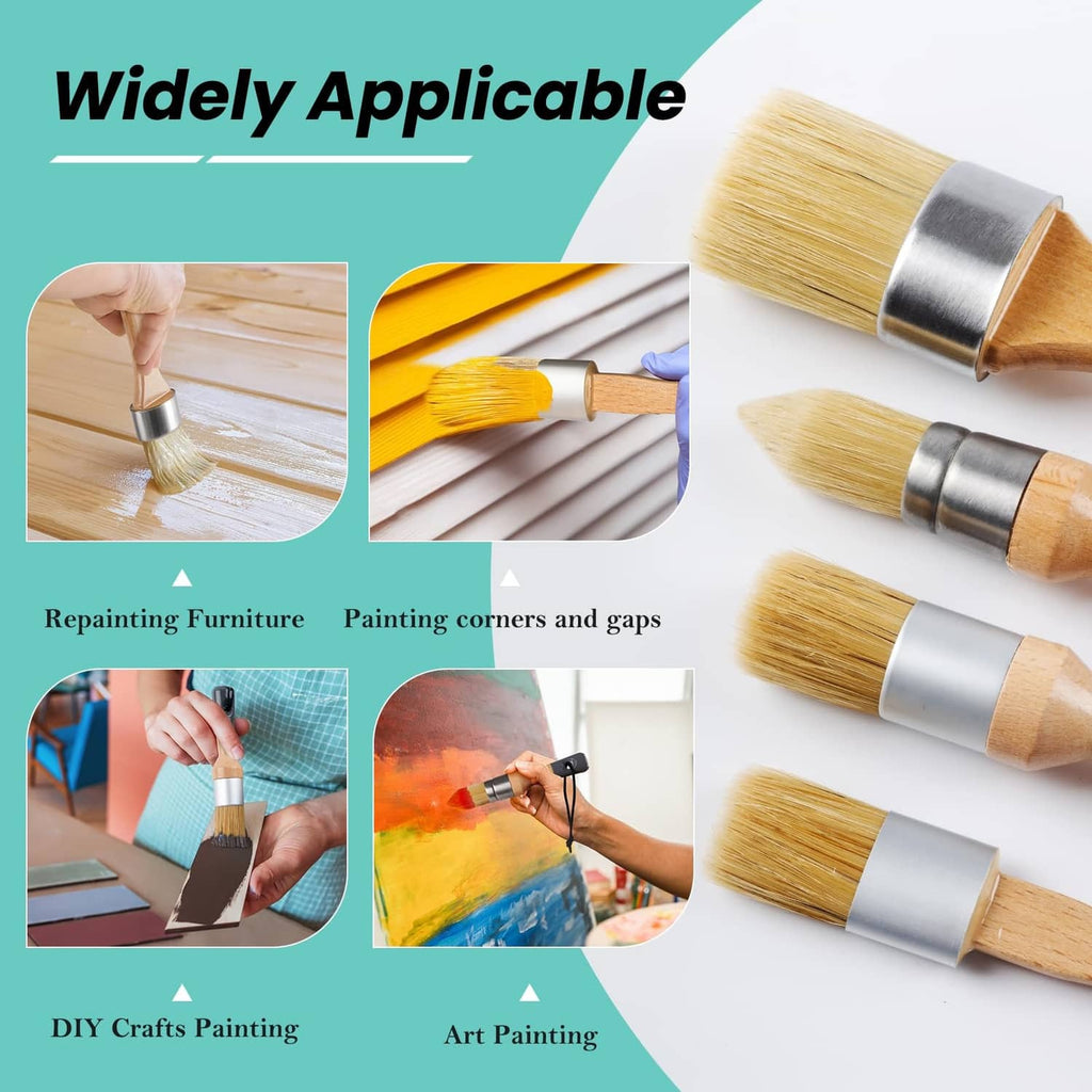 Wood-handled chalk paint brushes with silver ferrules and soft bristle heads