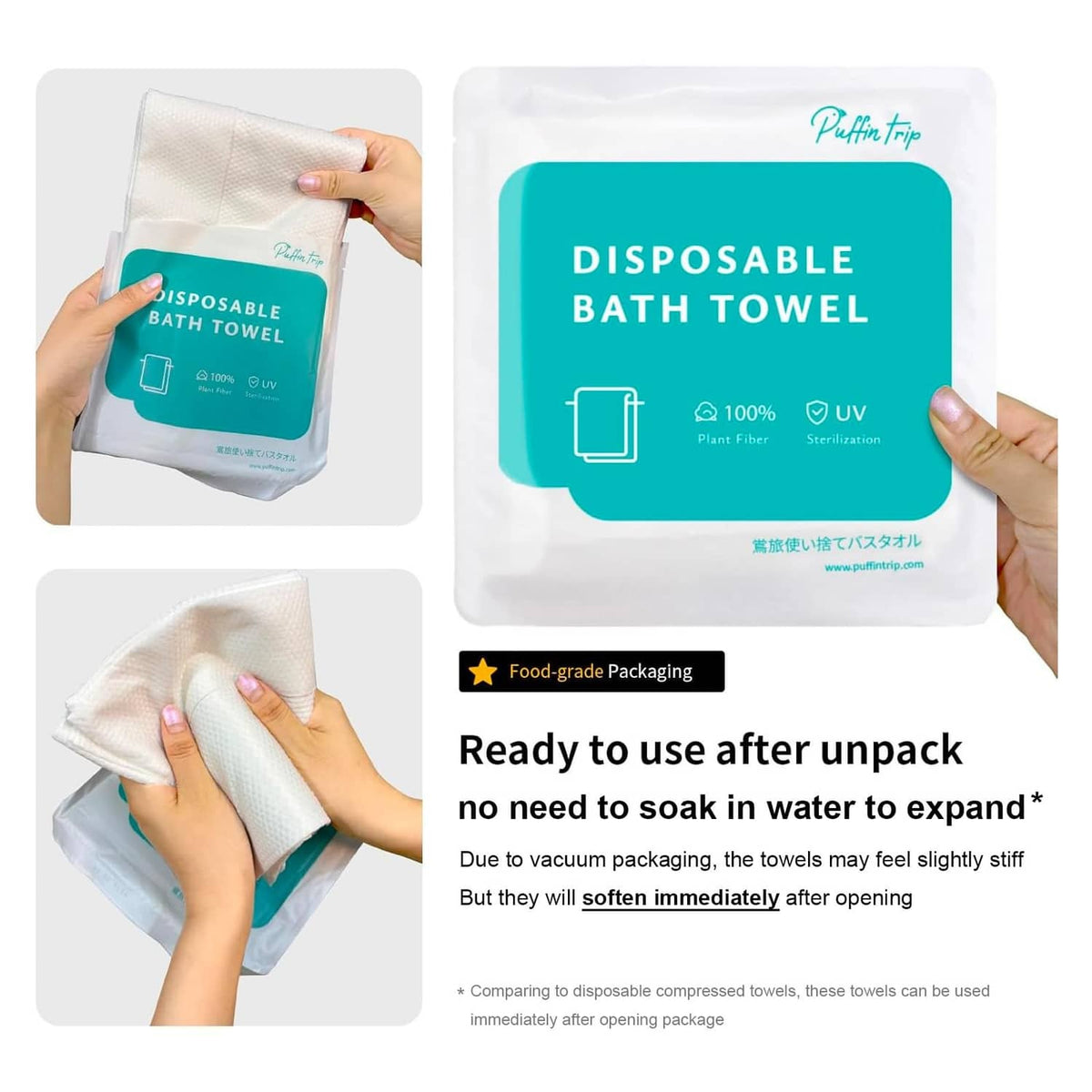 Disposable bath towel pack, white nonwoven cloth, ready-to-use portable wipes