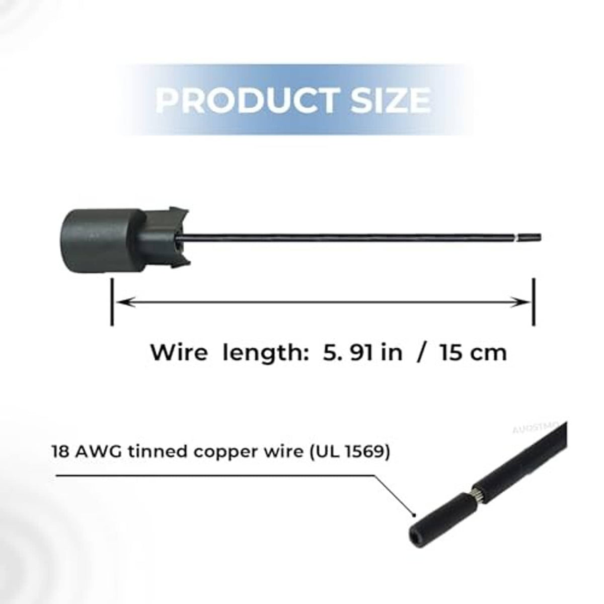 AC compressor pigtail plug with black housing and long 18 AWG wire lead