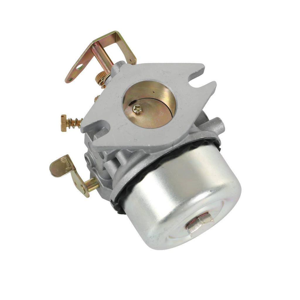 Carburetor with silver canister body, gold diaphragm cover, and metal bracket arms