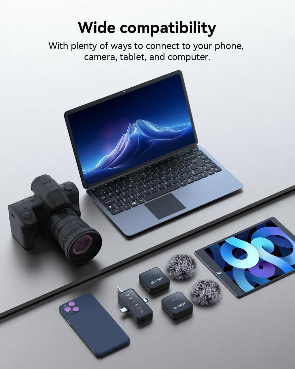 Wireless lavalier microphone transmitters with compatibility for mobile devices