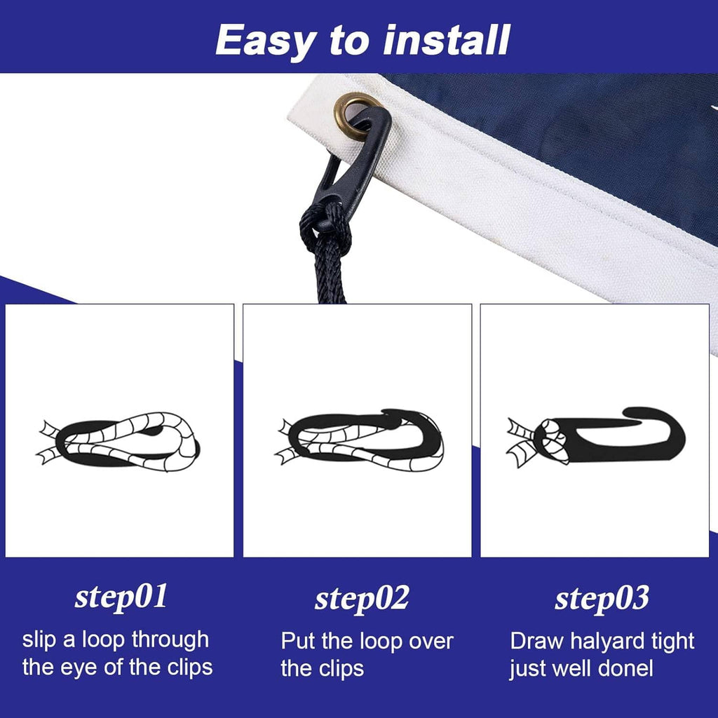 Flagpole rope kit with black clips and looped halyard rope for easy installation