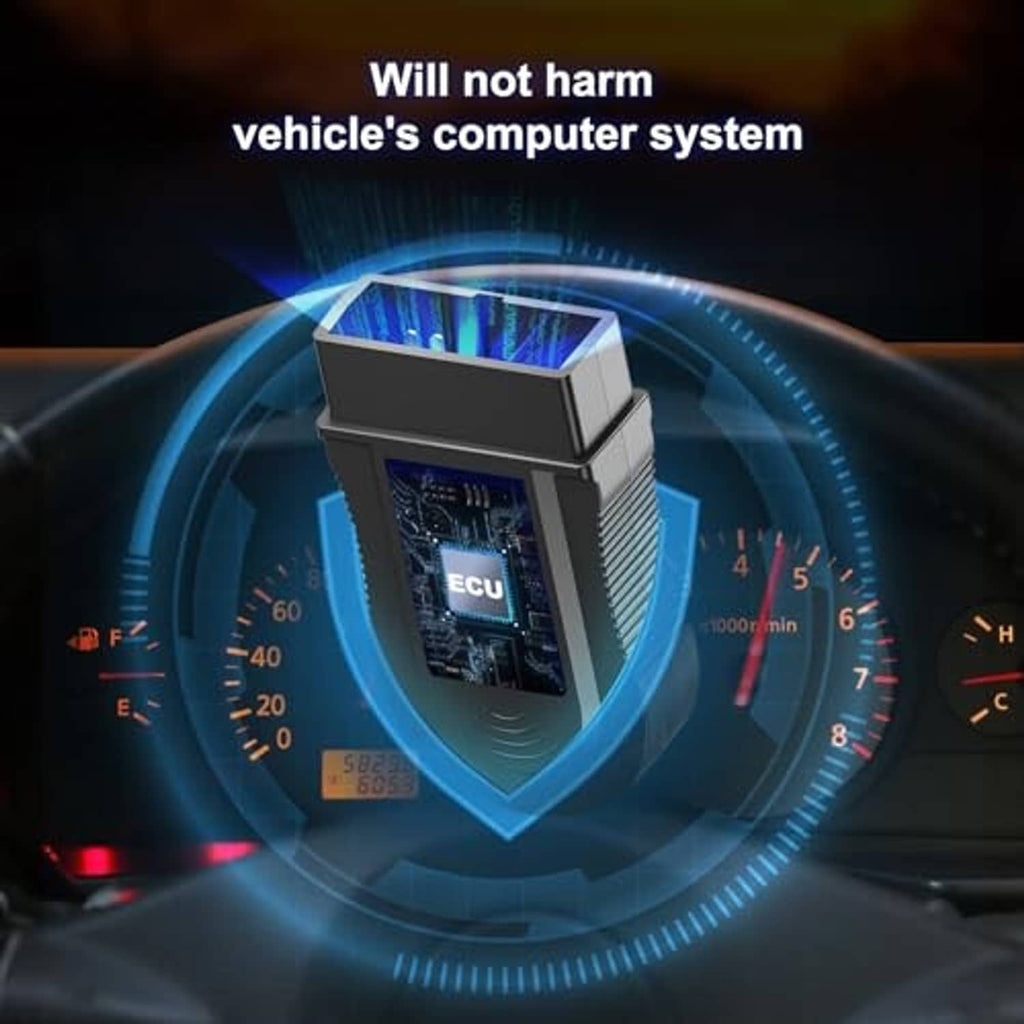 OBD1 code reader with protective shield graphic over vehicle dashboard