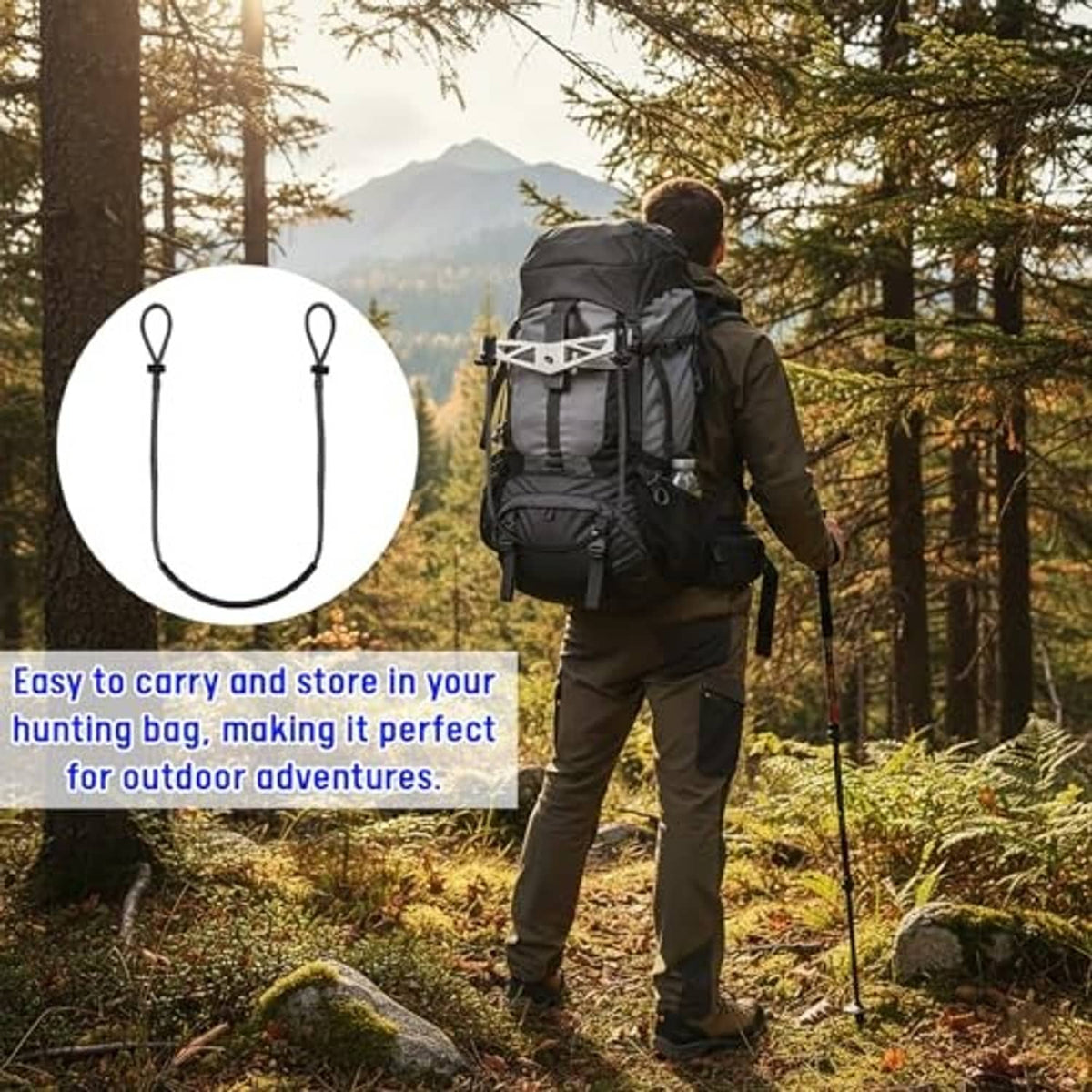 Hunting climbing stick step rope aid hanging from a metal bracket on a tree