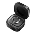 Black smart ring charging case with open lid and centered charging cradle