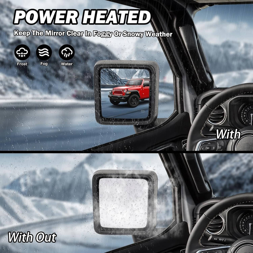 Black left power heated side mirror with heated glass for clearer visibility