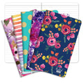 Set of five patterned 5x8 ruled notebooks with floral, striped, and dot covers