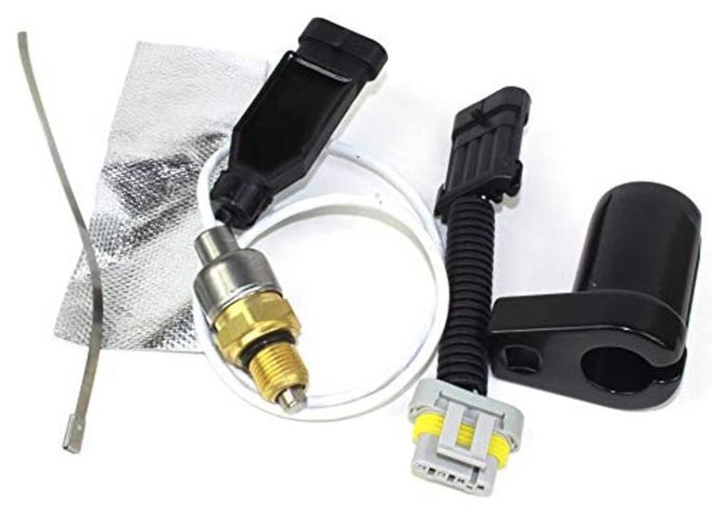 Turbo vane position sensor kit with connector plug, braided wire, and black mounting bracket