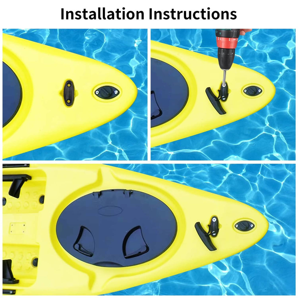 Black kayak carry handle shown during installation on kayak deck