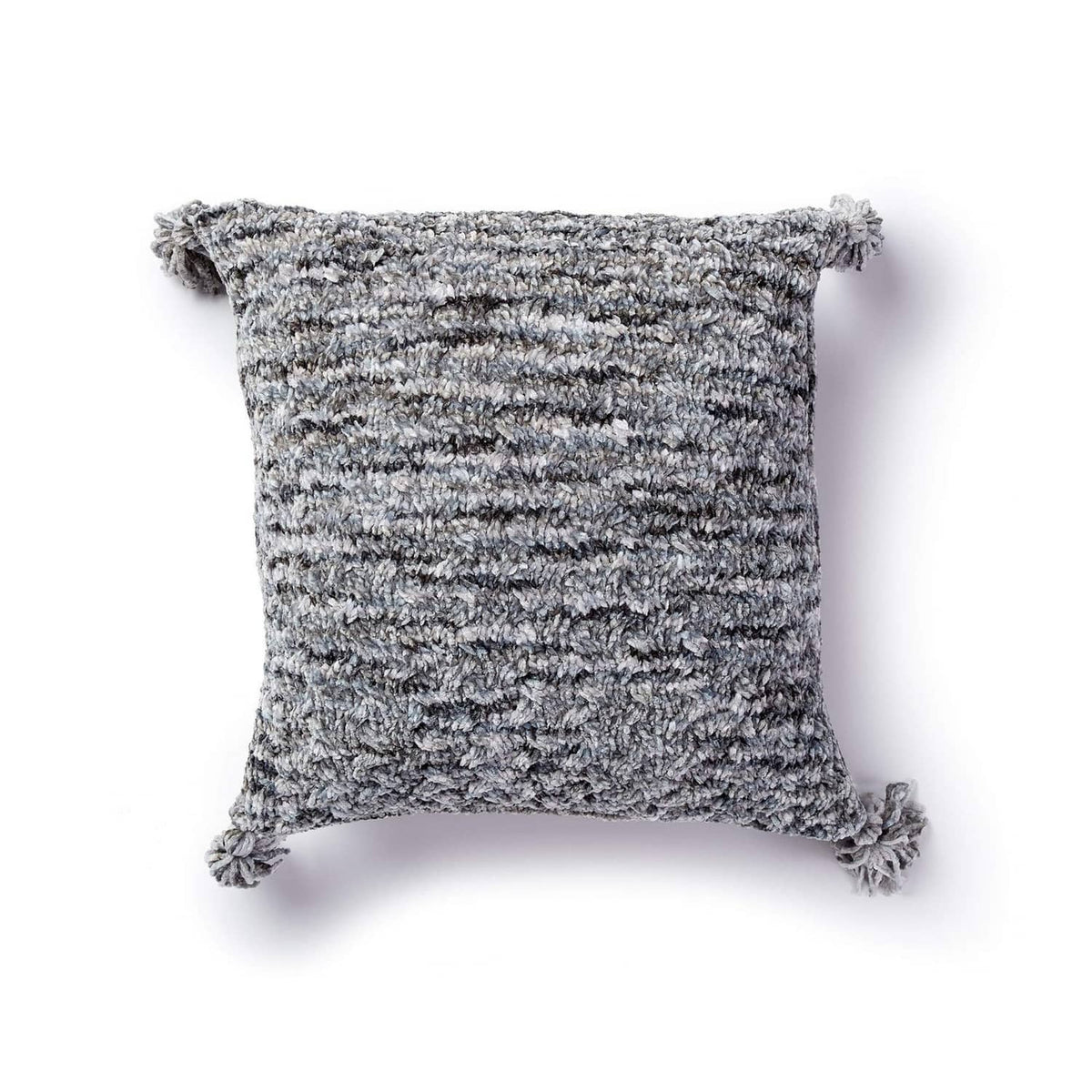Gray-and-white marled knit cushion pillow cover with fringed corners