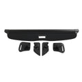 Black retractable trunk cargo cover shade with central handle cutout and end caps