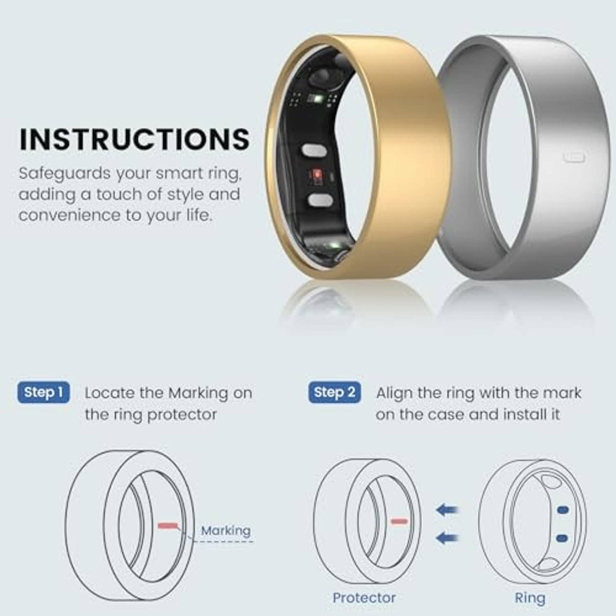 Pair of ring covers: matte gold and matte silver with matching sensor openings