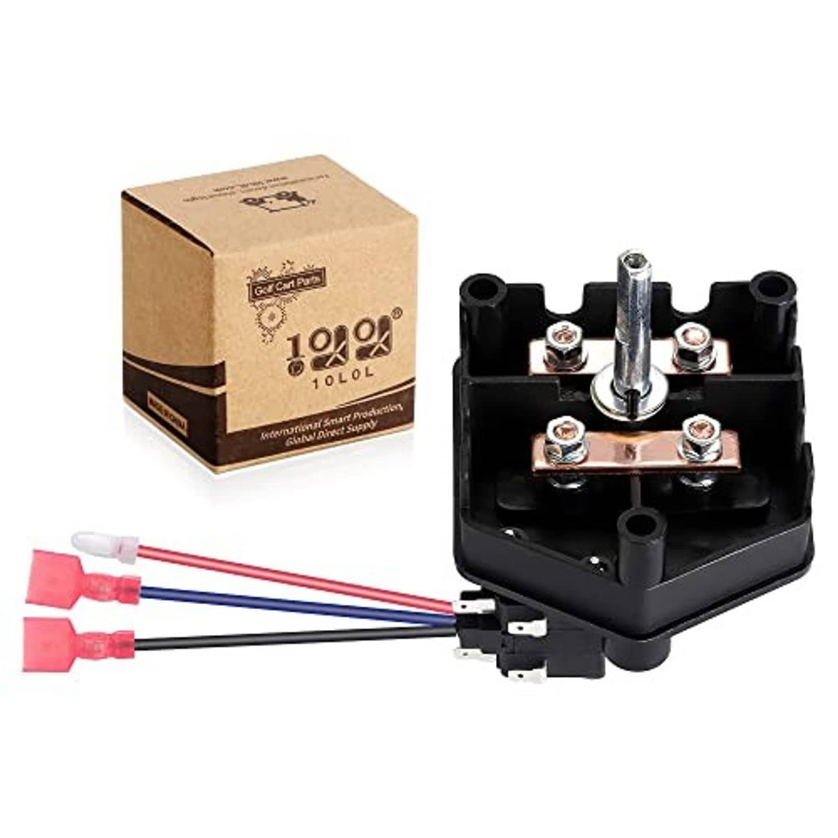 Golf cart switch assembly with boxed packaging and red/blue wire harness leads