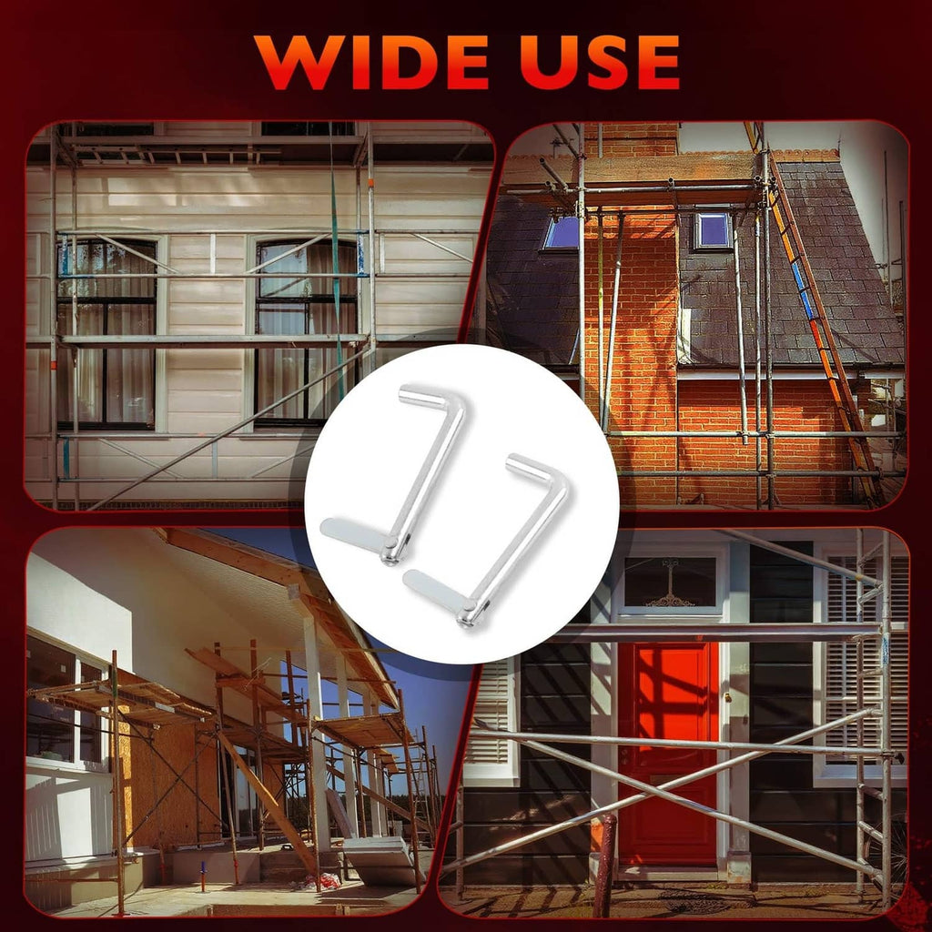 Two galvanized steel scaffolding toggle locking pins, U-shaped levers for assembly.