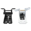 Set of two door hinges, upper and lower, left and right, black and silver metal