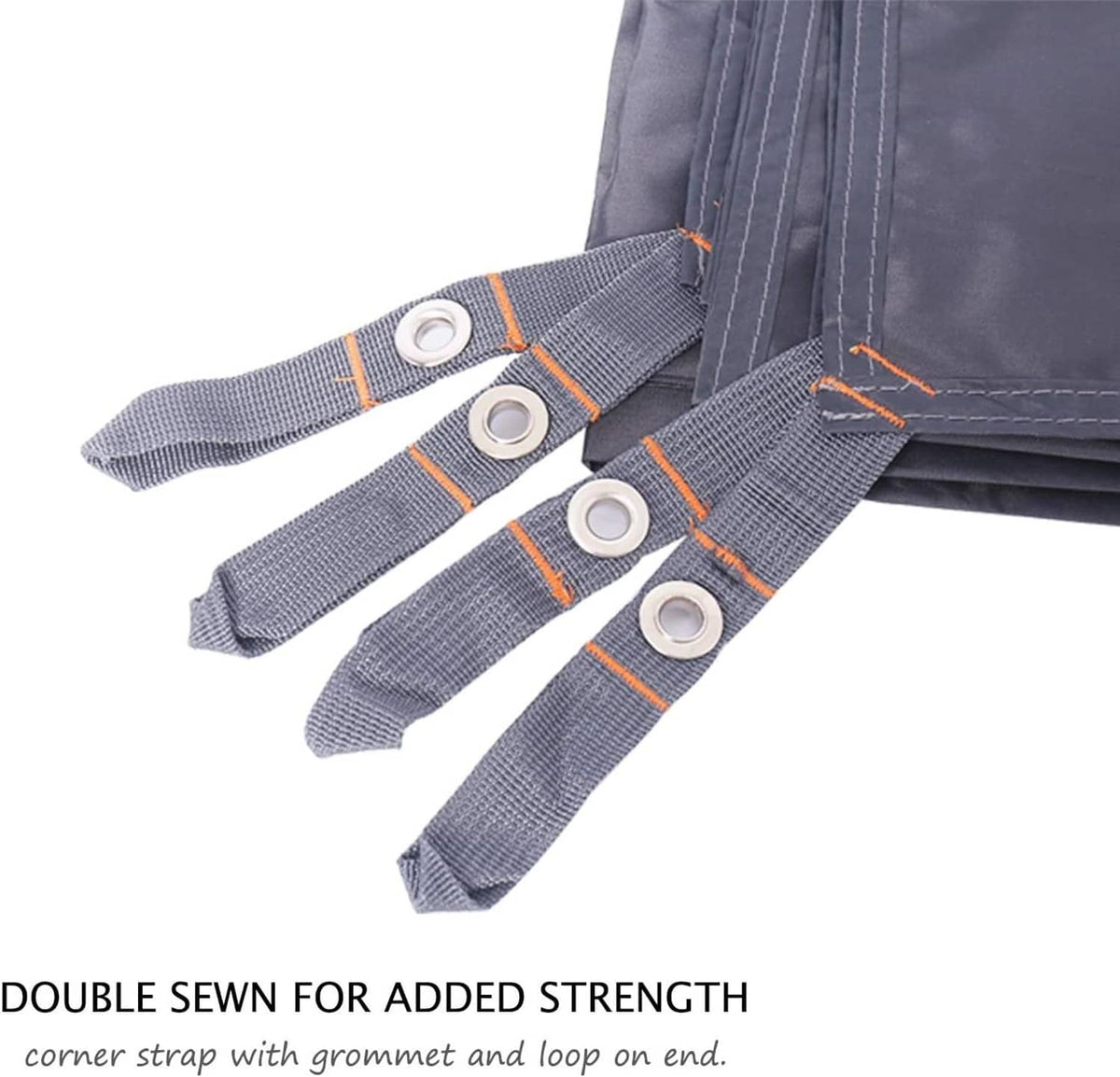 Grey tent footprint tarp corner straps with grommets and loop ends