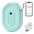 Turquoise N12 label maker with label tape roll and smartphone app preview