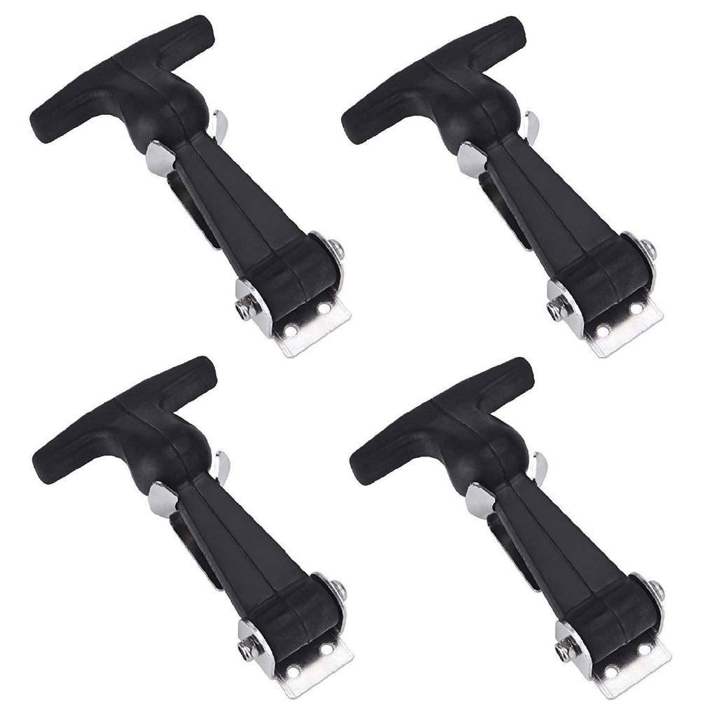Set of four black rubber T-handle draw latches with metal mounting plates
