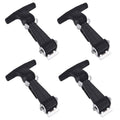 Set of four black rubber T-handle draw latches with metal mounting plates