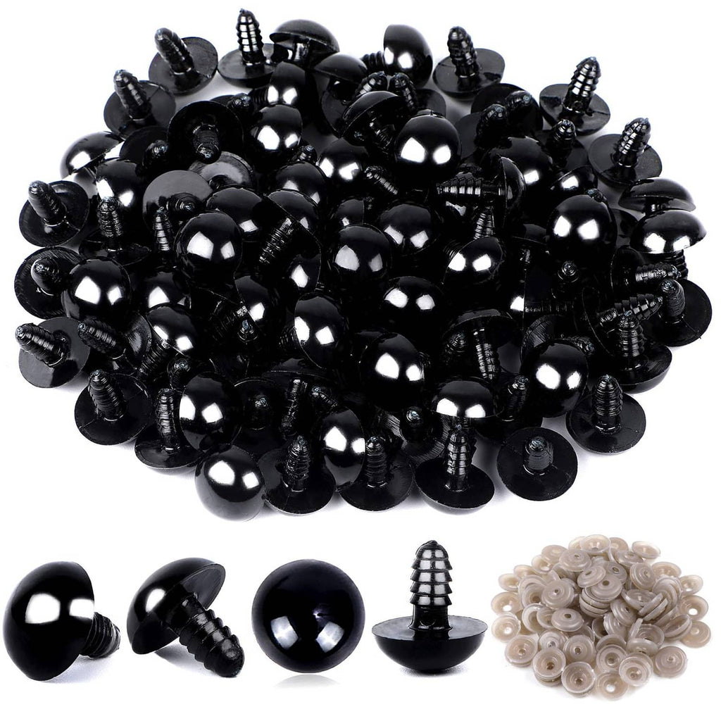 Black plastic safety crochet eyes and washers with glossy round front pins