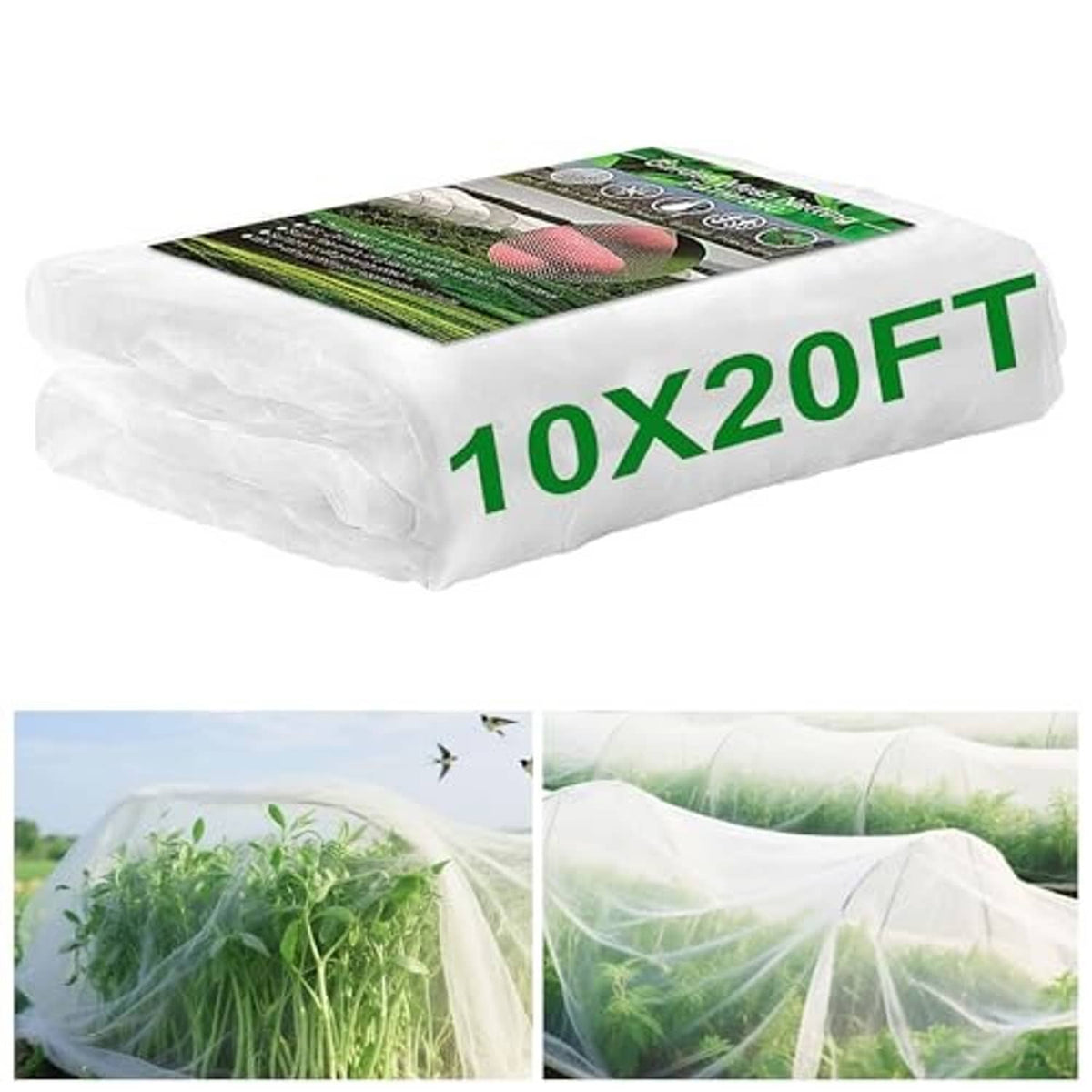Folded garden mesh netting, white ultra-fine mesh with 10x20FT label