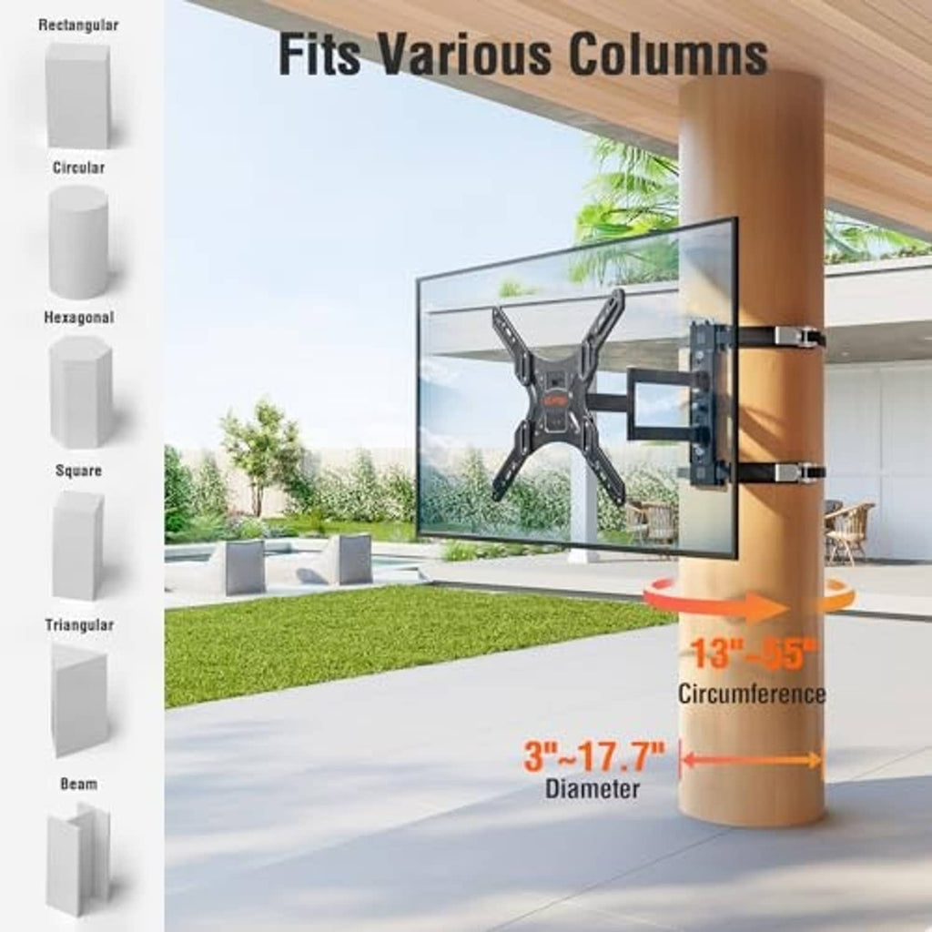 Outdoor pillar TV mount attached to a round column base for column fit