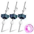 Set of three pop-up drain assemblies with blue clips and white ball ends