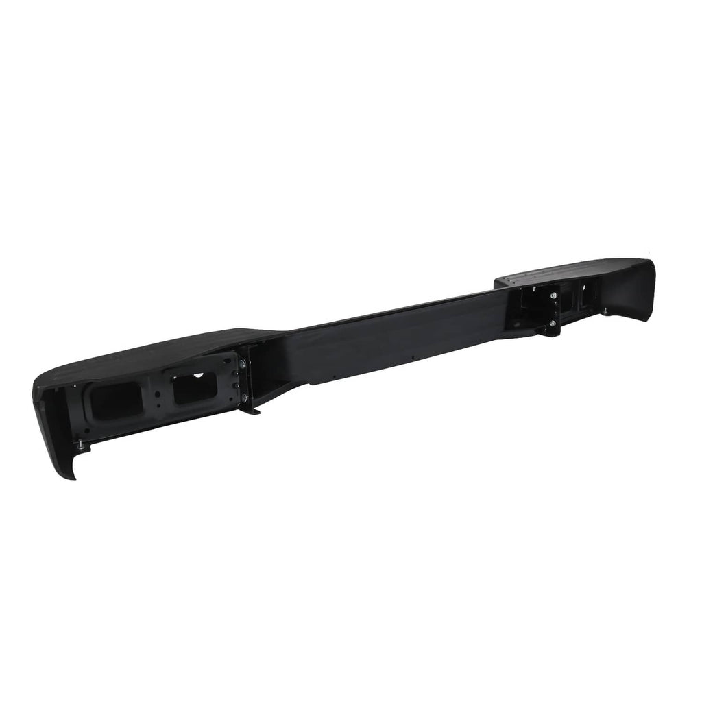 Rear step bumper cover with exposed mounting bracket areas on both sides