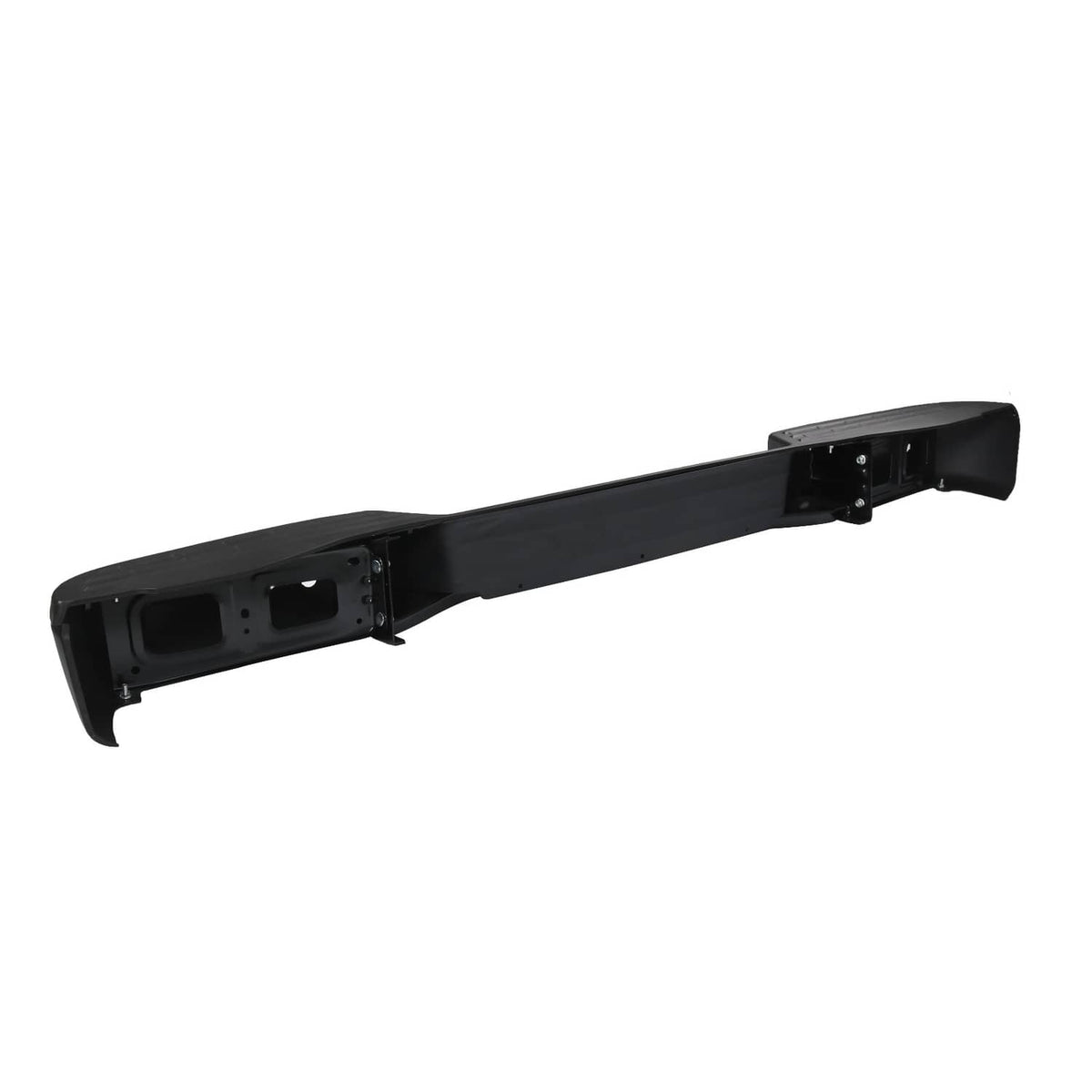 Rear step bumper cover with exposed mounting bracket areas on both sides