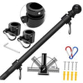 Black rotating flag pole kit with 7 ft pole, base, clips, and mounting hardware
