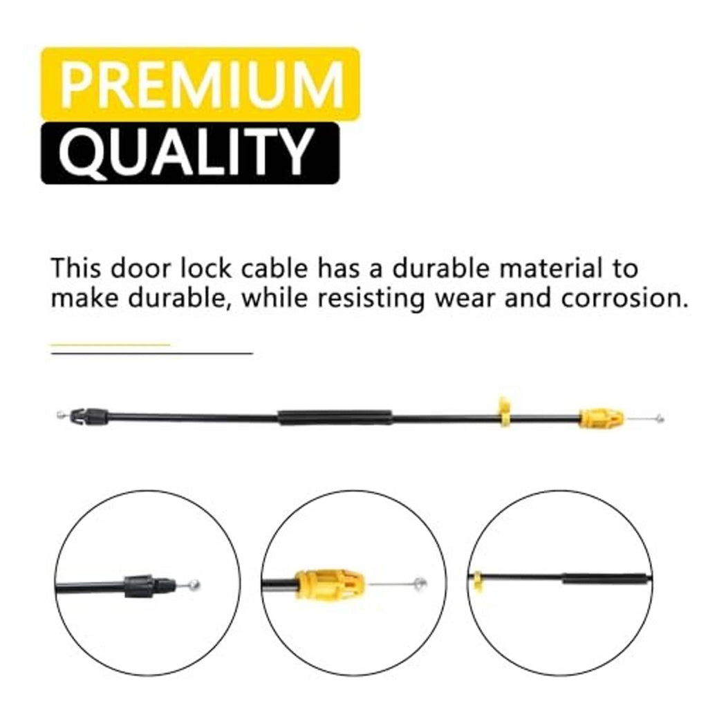Door lock cable with yellow junction points and black housing, side view