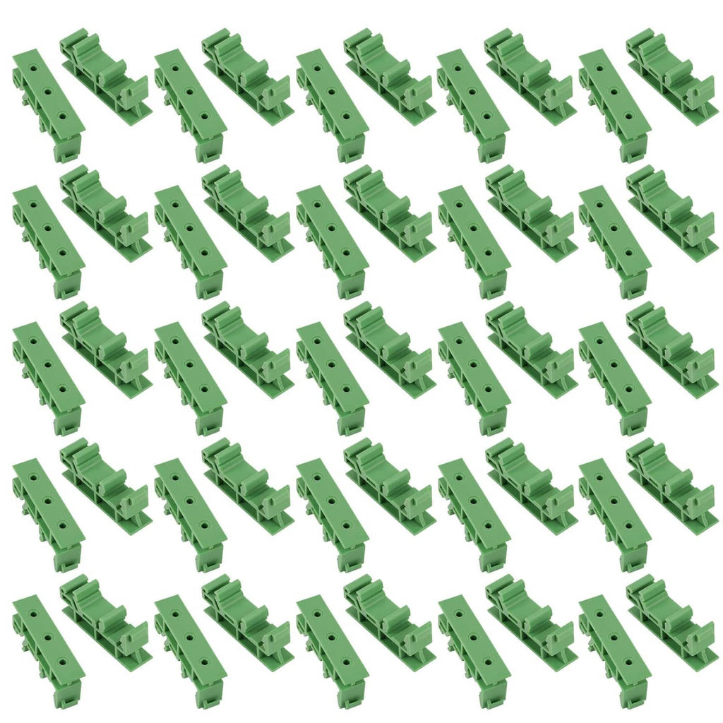 Green C45 DIN rail PCB mounting brackets, bulk set of multiple pieces
