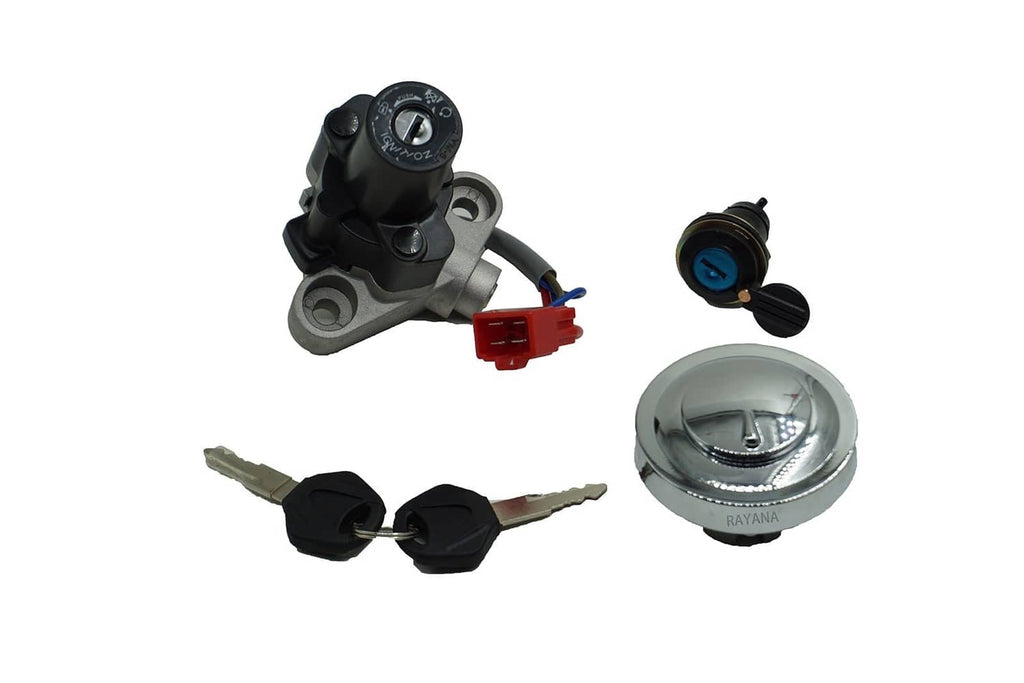 Ignition switch and key set with red connector and blue lock cylinder