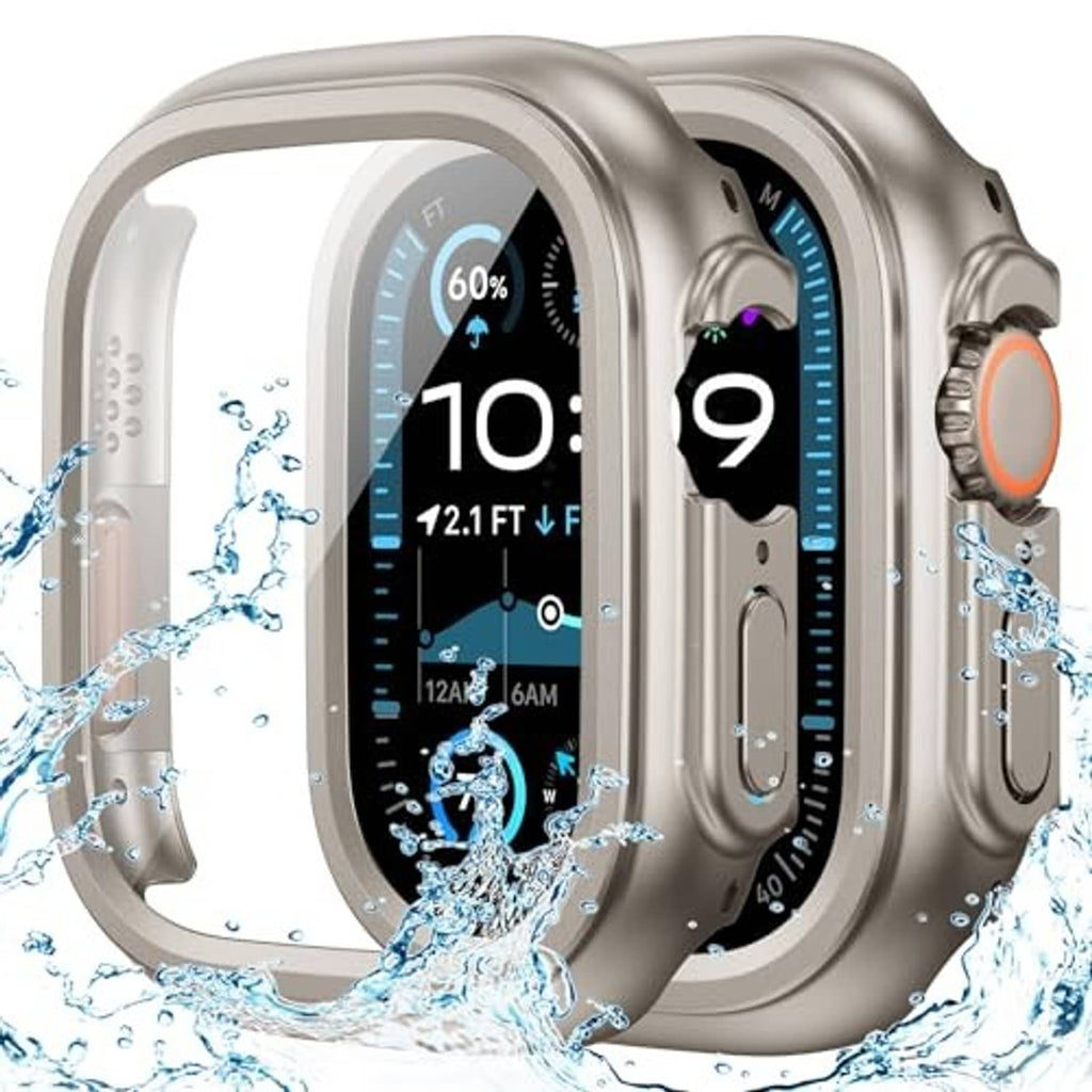 Waterproof case for Apple Watch screen, titanium color, curved clear front